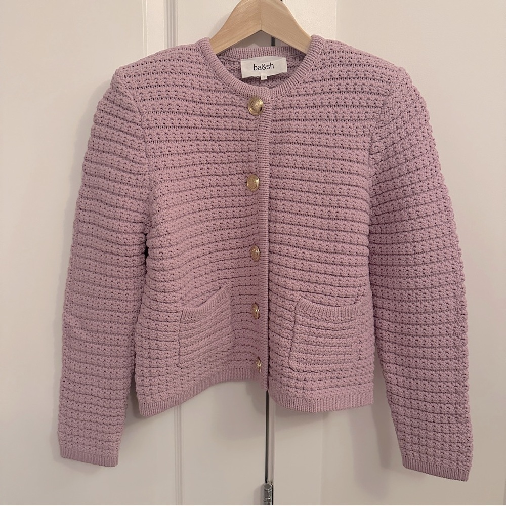 NEW Ba&sh Bash Gaspard Tweed Cardigan Jacket In Purple Lilac | size 2 / M - Picture 6 of 13